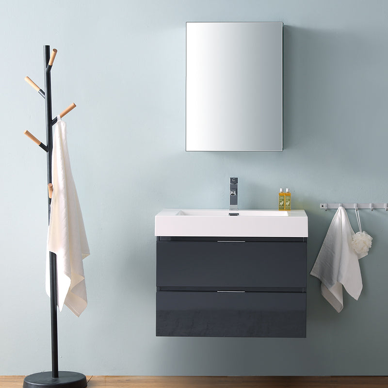 Fresca Valencia 30" Dark Slate Gray Wall Hung Modern Bathroom Vanity with Medicine Cabinet FVN8330GG