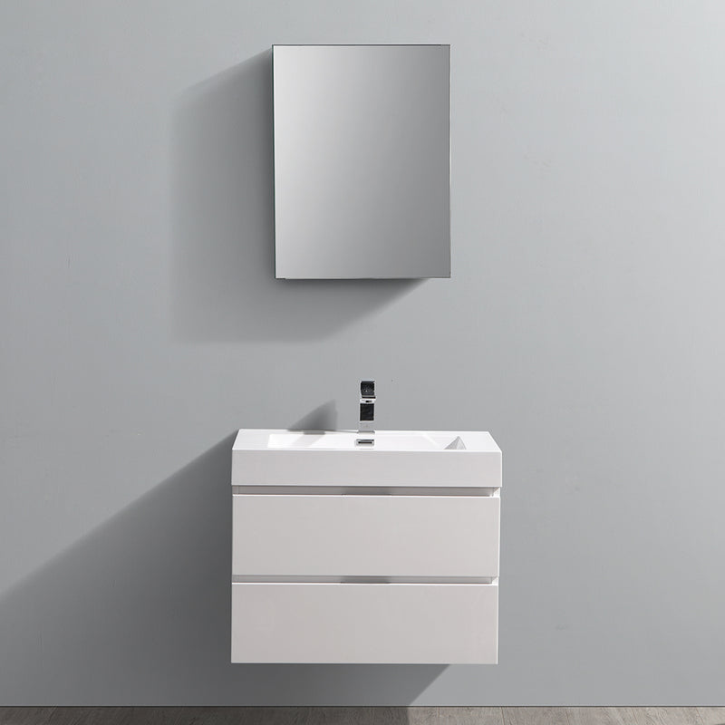 Fresca Valencia 30" Glossy White Wall Hung Modern Bathroom Vanity with Medicine Cabinet FVN8330WH