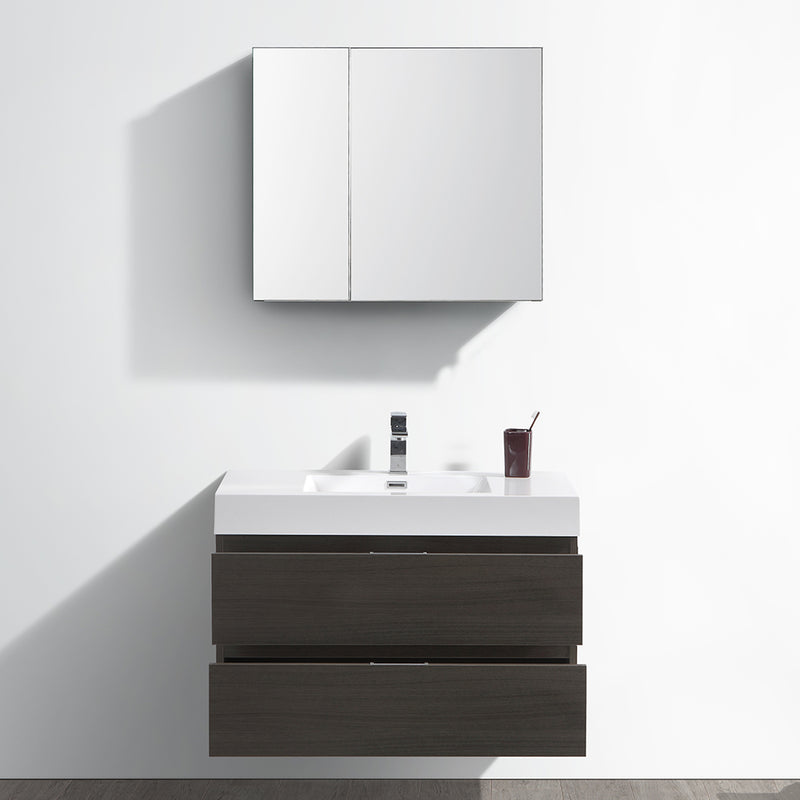 Fresca Valencia 36" Gray Oak Wall Hung Modern Bathroom Vanity with Medicine Cabinet FVN8336GO