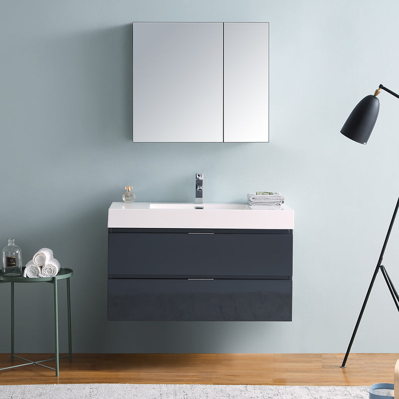 Fresca Valencia 40" Dark Slate Gray Wall Hung Modern Bathroom Vanity with Medicine Cabinet FVN8342GG