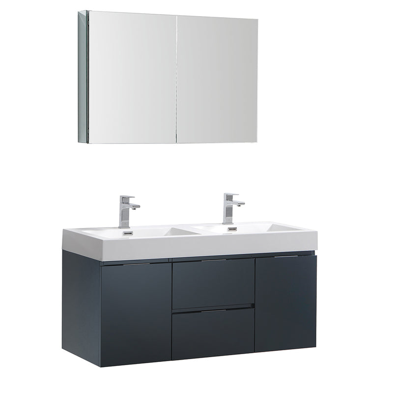 Fresca Valencia 48" Dark Slate Gray Wall Hung Double Sink Modern Bathroom Vanity w/ Medicine Cabinet FVN8348GG-D