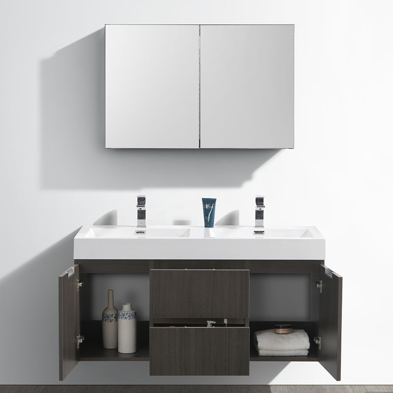 Fresca Valencia 48" Gray Oak Wall Hung Double Sink Modern Bathroom Vanity with Medicine Cabinet FVN8348GO-D