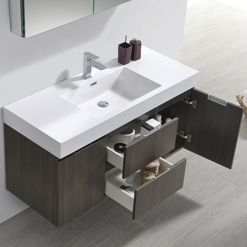 Fresca Valencia 48" Gray Oak Wall Hung Modern Bathroom Vanity with Medicine Cabinet FVN8348GO