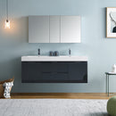 Fresca Valencia 60" Dark Slate Gray Wall Hung Double Sink Modern Bathroom Vanity with Medicine Cabinet FVN8360GG-D