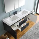 Fresca Valencia 60" Dark Slate Gray Wall Hung Double Sink Modern Bathroom Vanity with Medicine Cabinet FVN8360GG-D