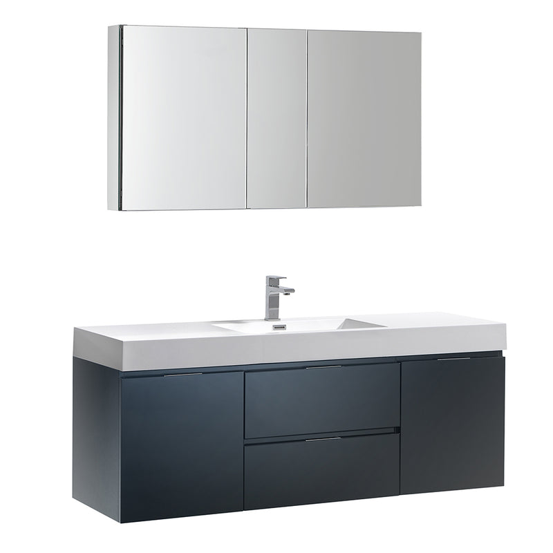 Fresca Valencia 60" Dark Slate Gray Wall Hung Modern Bathroom Vanity w/ Medicine Cabinet FVN8360GG