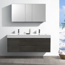 Fresca Valencia 60" Gray Oak Wall Hung Double Sink Modern Bathroom Vanity with Medicine Cabinet FVN8360GO-D