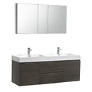 Fresca Valencia 60" Gray Oak Wall Hung Double Sink Modern Bathroom Vanity w/ Medicine Cabinet FVN8360GO-D