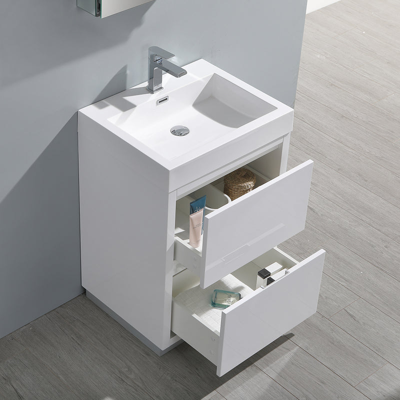 Fresca Valencia 24" Glossy White Free Standing Modern Bathroom Vanity with Medicine Cabinet FVN8424WH