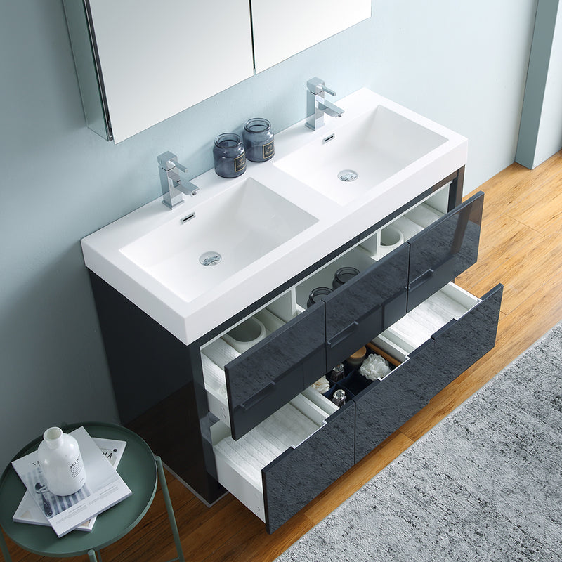 Fresca Valencia 48" Dark Slate Gray Free Standing Double Sink Modern Bathroom Vanity with Medicine Cabinet FVN8448GG-D