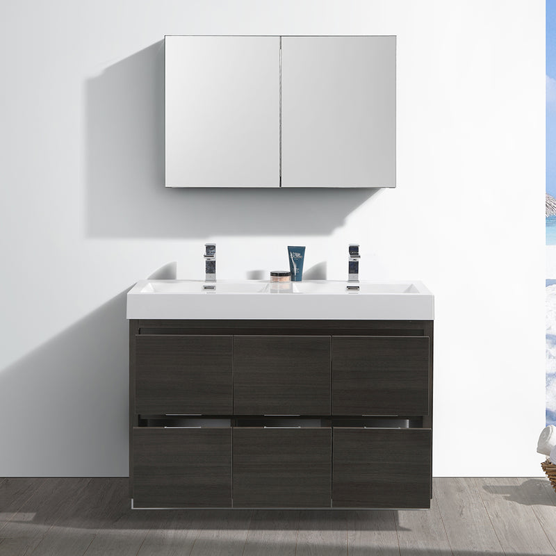 Fresca Valencia 48" Gray Oak Free Standing Double Sink Modern Bathroom Vanity with Medicine Cabinet FVN8448GO-D