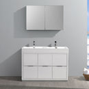 Fresca Valencia 48" Glossy White Free Standing Double Sink Modern Bathroom Vanity with Medicine Cabinet FVN8448WH-D