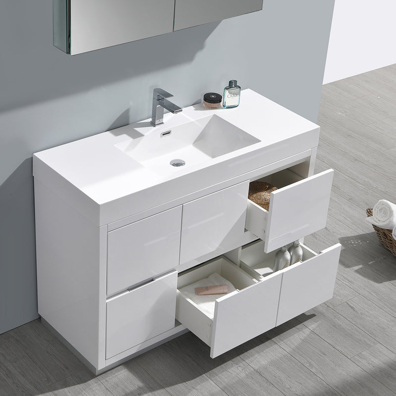 Fresca Valencia 48" Glossy White Free Standing Modern Bathroom Vanity with Medicine Cabinet FVN8448WH