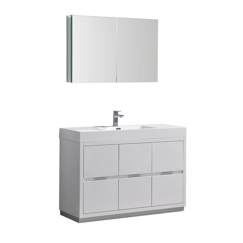 Fresca Valencia 48" Glossy White Free Standing Modern Bathroom Vanity w/ Medicine Cabinet FVN8448WH