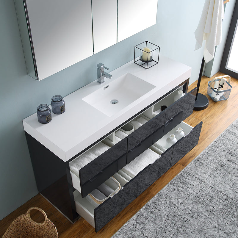 Fresca Valencia 60" Dark Slate Gray Free Standing Modern Bathroom Vanity with Medicine Cabinet FVN8460GG