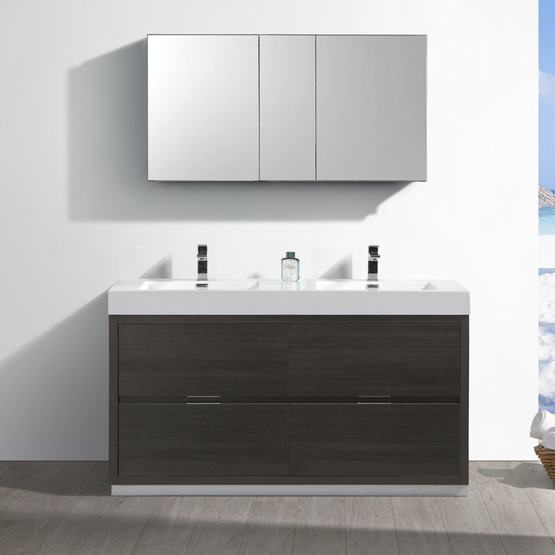 Fresca Valencia 60" Gray Oak Free Standing Double Sink Modern Bathroom Vanity with Medicine Cabinet FVN8460GO-D