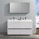 Fresca Valencia 60" Glossy White Free Standing Double Sink Modern Bathroom Vanity with Medicine Cabinet FVN8460WH-D