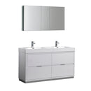 Fresca Valencia 60" Glossy White Free Standing Double Sink Modern Bathroom Vanity w/ Medicine Cabinet FVN8460WH-D