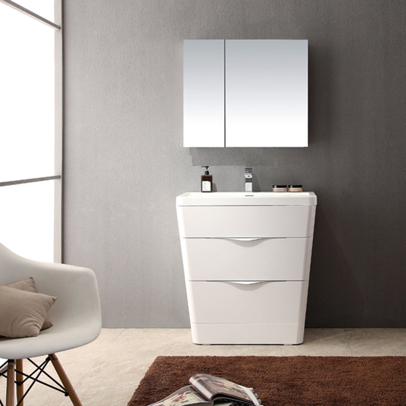 Fresca Milano 32" Glossy White Modern Bathroom Vanity with Medicine Cabinet FVN8532WH