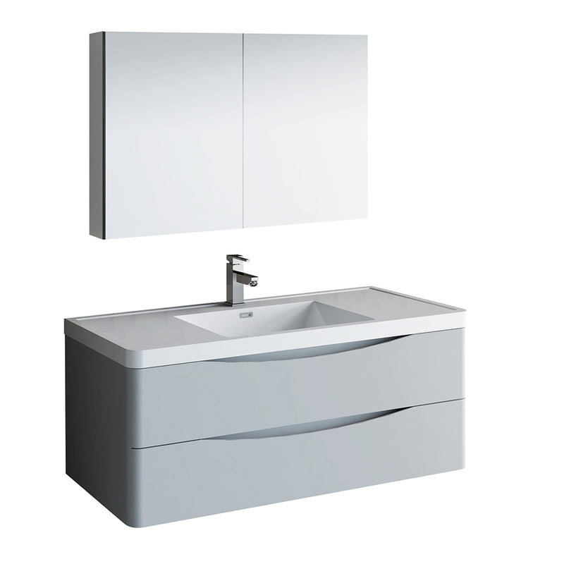 Fresca Tuscany 48" Glossy Gray Wall Hung Modern Bathroom Vanity w/ Medicine Cabinet FVN9048GRG