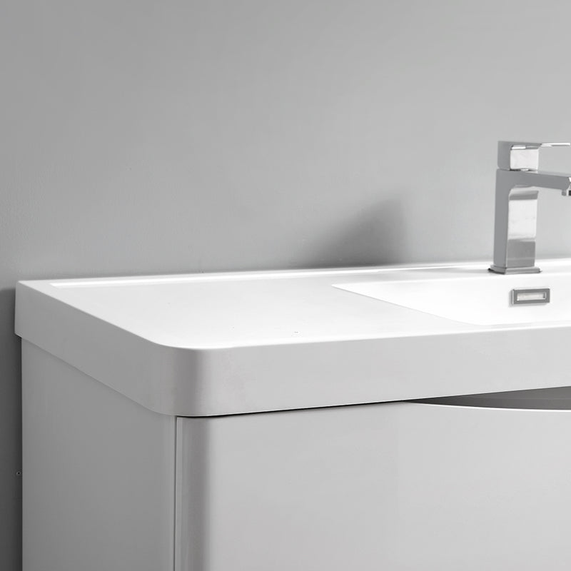 Fresca Tuscany 48" Glossy White Wall Hung Double Sink Modern Bathroom Vanity with Medicine Cabinet FVN9048WH-D