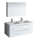 Fresca Tuscany 48" Glossy White Wall Hung Double Sink Modern Bathroom Vanity w/ Medicine Cabinet FVN9048WH-D