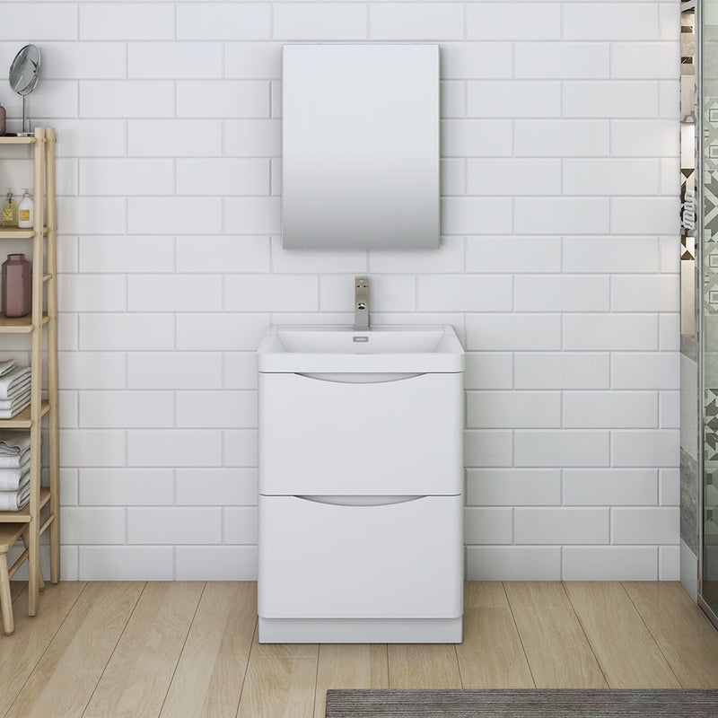 Fresca Tuscany 24" Glossy White Free Standing Modern Bathroom Vanity with Medicine Cabinet FVN9124WH