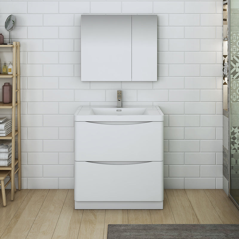 Fresca Tuscany 32" Glossy White Free Standing Modern Bathroom Vanity with Medicine Cabinet FVN9132WH