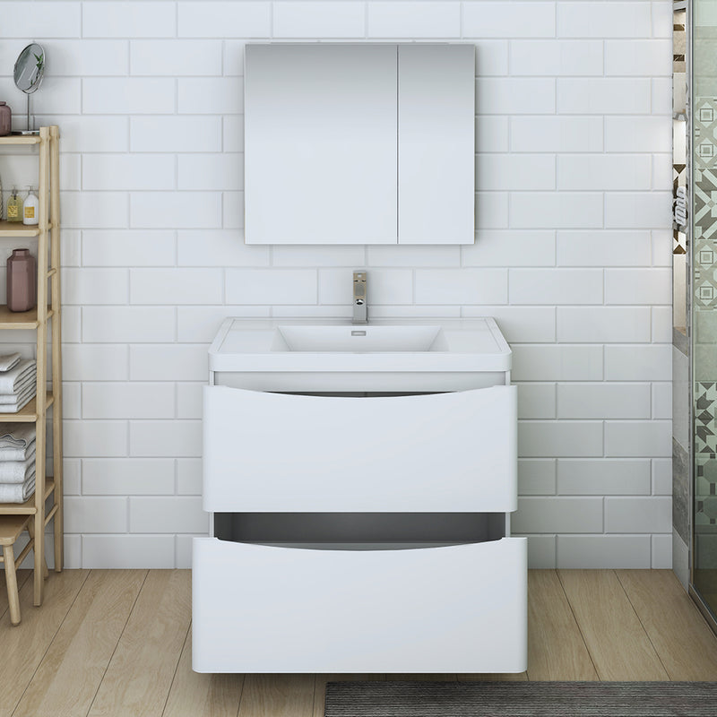 Fresca Tuscany 36" Glossy White Free Standing Modern Bathroom Vanity with Medicine Cabinet FVN9136WH