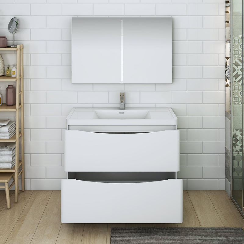 Fresca Tuscany 40" Glossy White Free Standing Modern Bathroom Vanity with Medicine Cabinet FVN9140WH