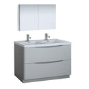 Fresca Tuscany 48" Glossy Gray Free Standing Double Sink Modern Bathroom Vanity w/ Medicine Cabinet FVN9148GRG-D