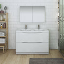 Fresca Tuscany 48" Glossy White Free Standing Double Sink Modern Bathroom Vanity with Medicine Cabinet FVN9148WH-D