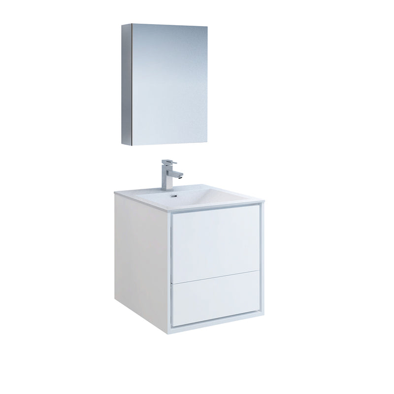 Fresca Catania 24" Glossy White Wall Hung Modern Bathroom Vanity w/ Medicine Cabinet FVN9224WH