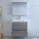 Fresca Catania 30" Glossy Ash Gray Wall Hung Modern Bathroom Vanity with Medicine Cabinet FVN9230HA