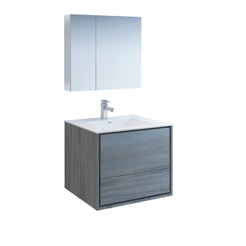 Fresca Catania 30" Ocean Gray Wall Hung Modern Bathroom Vanity w/ Medicine Cabinet FVN9230OG