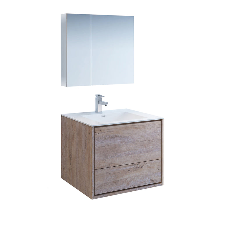 Fresca Catania 30" Rustic Natural Wood Wall Hung Modern Bathroom Vanity w/ Medicine Cabinet FVN9230RNW