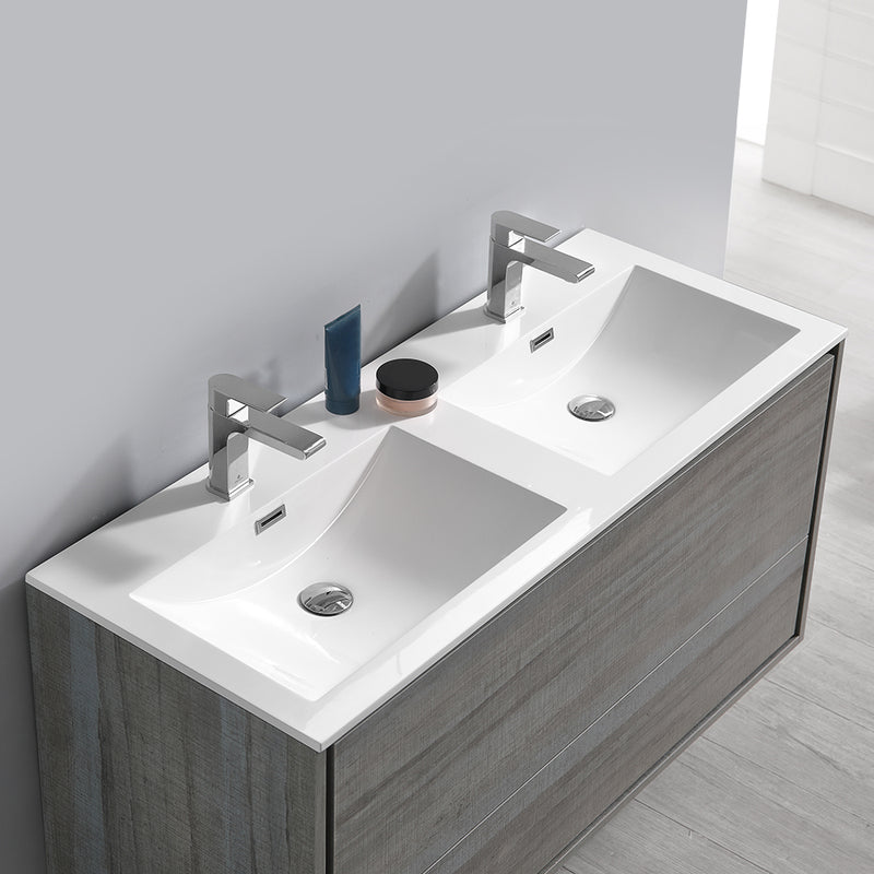 Fresca Catania 48" Ocean Gray Wall Hung Double Sink Modern Bathroom Vanity with Medicine Cabinet FVN9248OG-D