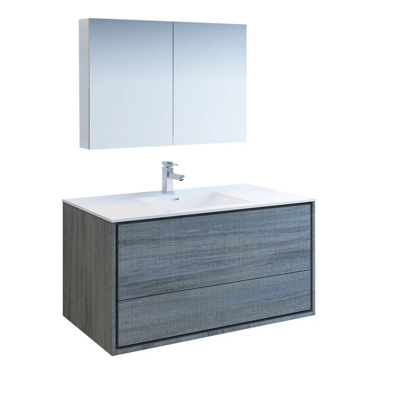 Fresca Catania 48" Ocean Gray Wall Hung Modern Bathroom Vanity w/ Medicine Cabinet FVN9248OG