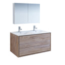 Fresca Catania 48" Rustic Natural Wood Wall Hung Double Sink Modern Bathroom Vanity w/ Medicine Cabinet FVN9248RNW-D