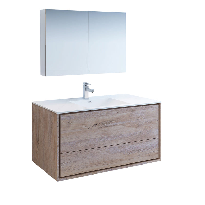 Fresca Catania 48" Rustic Natural Wood Wall Hung Modern Bathroom Vanity w/ Medicine Cabinet FVN9248RNW