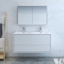 Fresca Catania 48" Glossy White Wall Hung Double Sink Modern Bathroom Vanity with Medicine Cabinet FVN9248WH-D