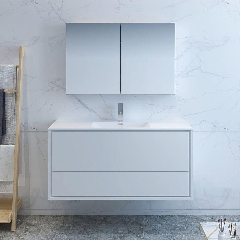 Fresca Catania 48" Glossy White Wall Hung Modern Bathroom Vanity with Medicine Cabinet FVN9248WH