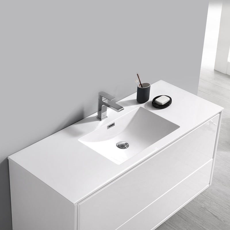 Fresca Catania 48" Glossy White Wall Hung Modern Bathroom Vanity with Medicine Cabinet FVN9248WH