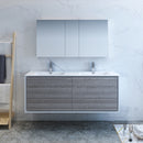 Fresca Catania 60" Glossy Ash Gray Wall Hung Double Sink Modern Bathroom Vanity with Medicine Cabinet FVN9260HA-D