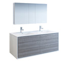 Fresca Catania 60" Glossy Ash Gray Wall Hung Double Sink Modern Bathroom Vanity w/ Medicine Cabinet FVN9260HA-D