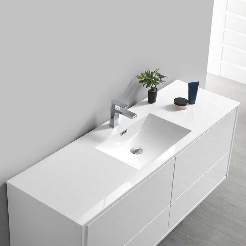 Fresca Catania 60" Glossy White Wall Hung Single Sink Modern Bathroom Vanity with Medicine Cabinet FVN9260WH-S