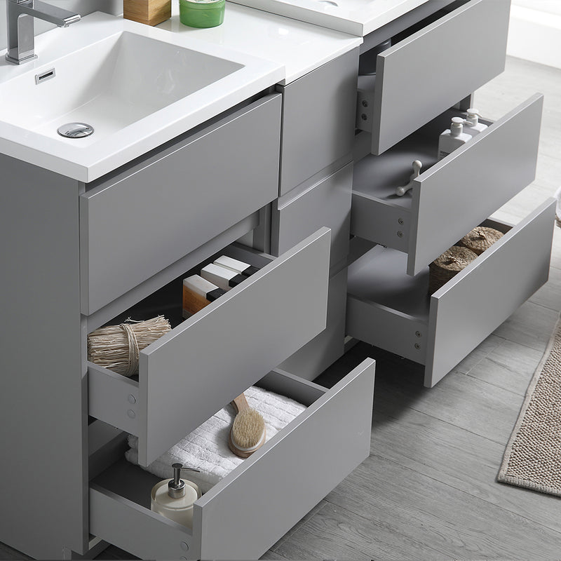 Fresca Lazzaro 60" Gray Free Standing Double Sink Modern Bathroom Vanity with Medicine Cabinet FVN93-241224GR-D