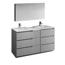 Fresca Lazzaro 60" Gray Free Standing Double Sink Modern Bathroom Vanity w/ Medicine Cabinet FVN93-241224GR-D