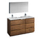 Fresca Lazzaro 60" Rosewood Free Standing Double Sink Modern Bathroom Vanity w/ Medicine Cabinet FVN93-241224RW-D