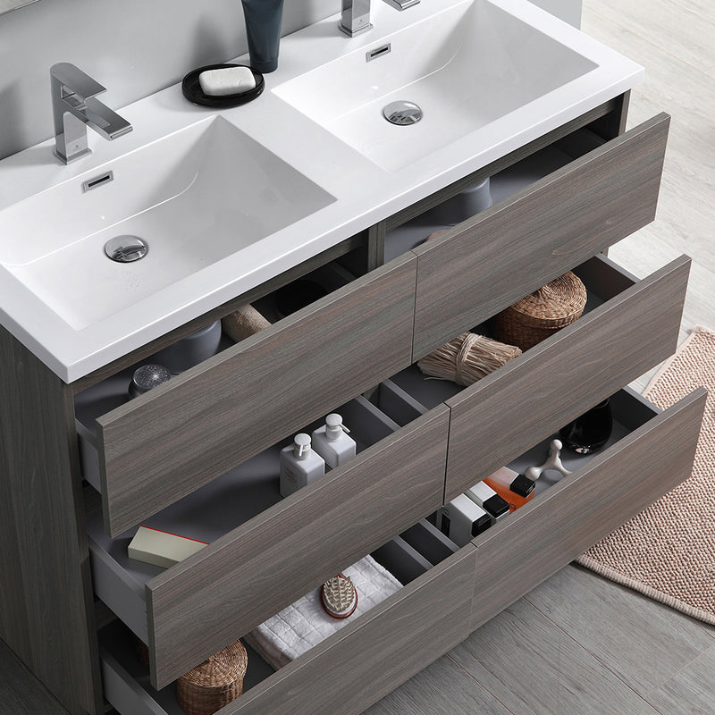 Fresca Lazzaro 48" Gray Wood Free Standing Double Sink Modern Bathroom Vanity with Medicine Cabinet FVN93-2424MGO-D